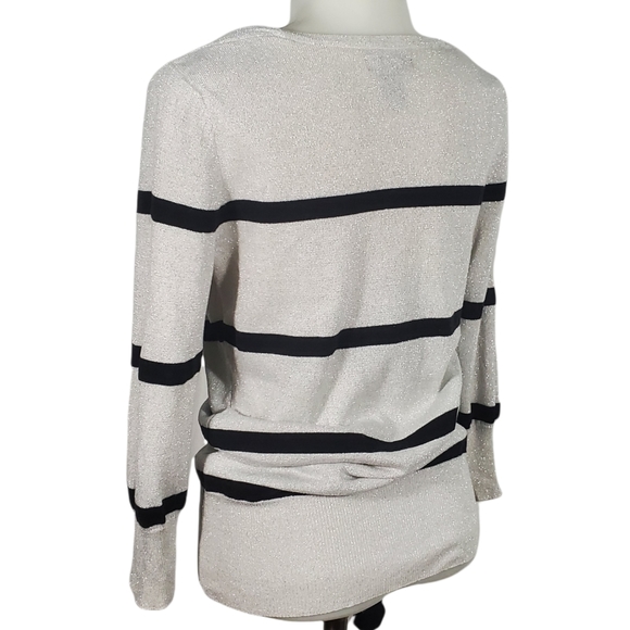 JJ BASICS Silver Sparkle Sweater With Black Stripe Size Medium - Picture 8 of 9